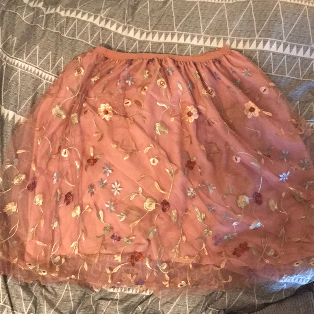 Pink Floral “tulle” skirt